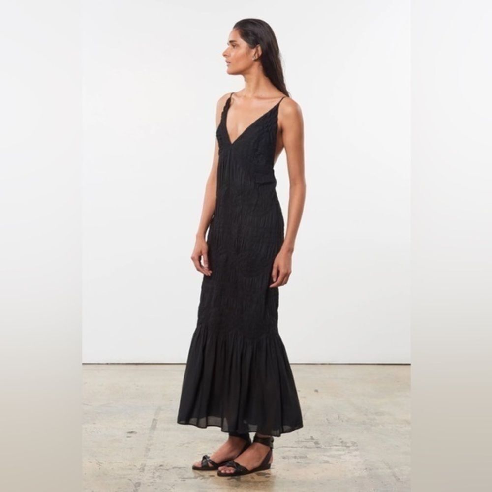 NWT Mara Hoffman Keira Dress Low Back Deep V Plunge Maxi Black XS